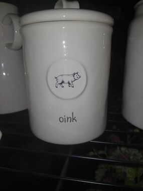 Rae Dunn White Ceramic 'oink' Pig Canister with Lid